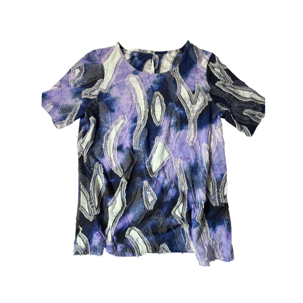 Lee & Nicole Purple Tie Dye Patchwork Top L Womens Short Sleeve Art